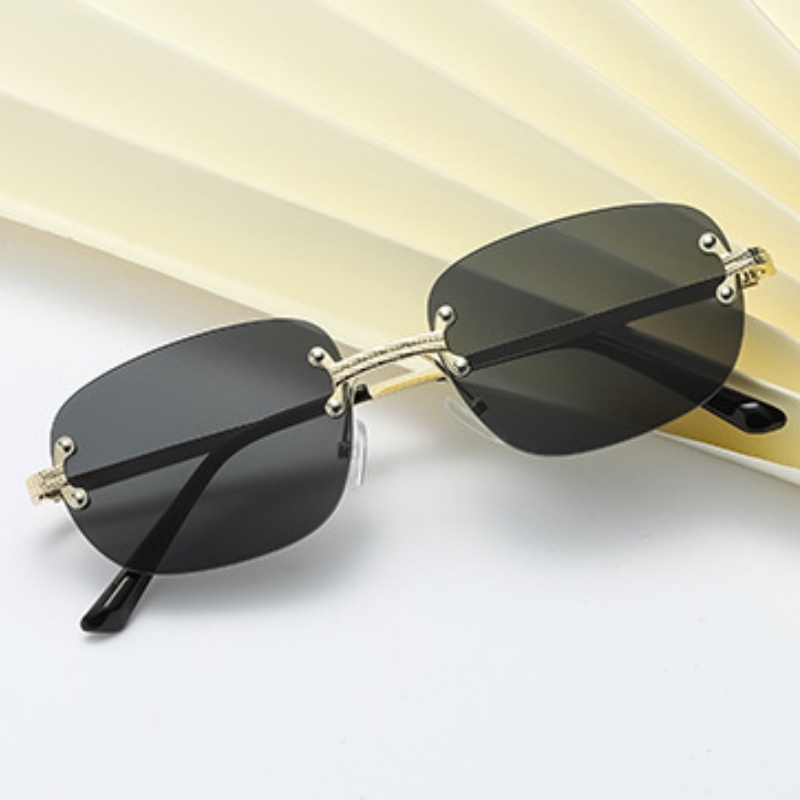 (YUZHU) Logam Tanpa Bingkai Kacamata Persegi Perempuan Punk Fashion Bingkai Kecil Kacamata Hitam Pria