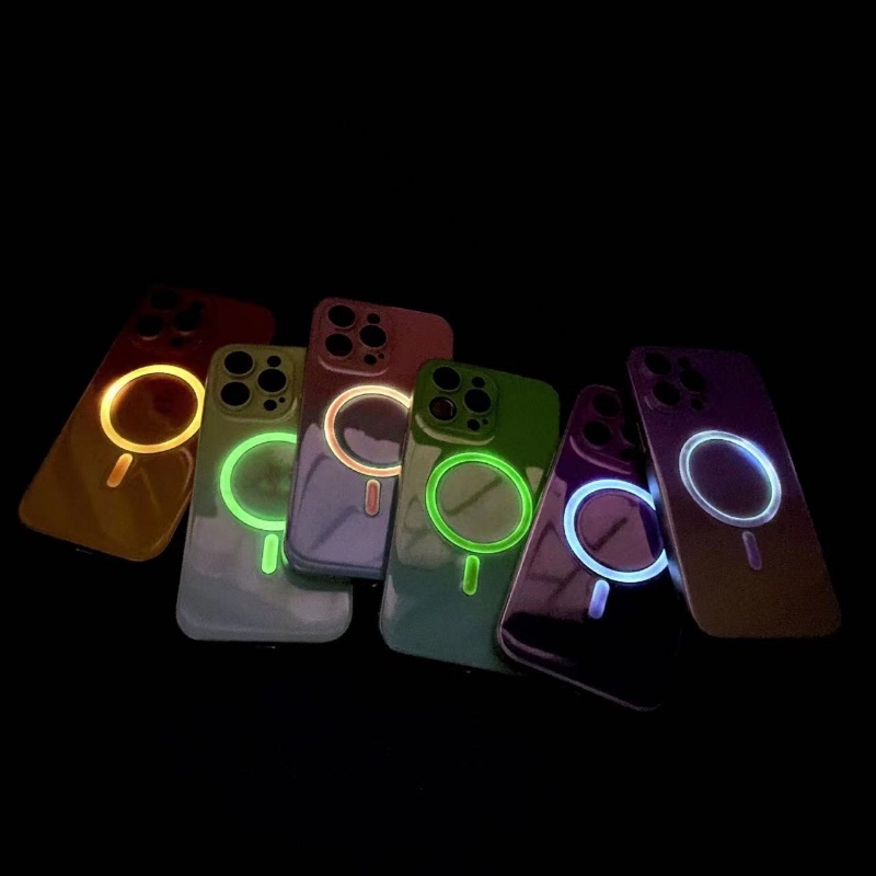 IPHONE Casing Luminous Gradasi Magnetik Cocok Untuk Iphone14 11 13 12 Pro Max Casing Belakang Bemper Pelangi Kontras Mewah