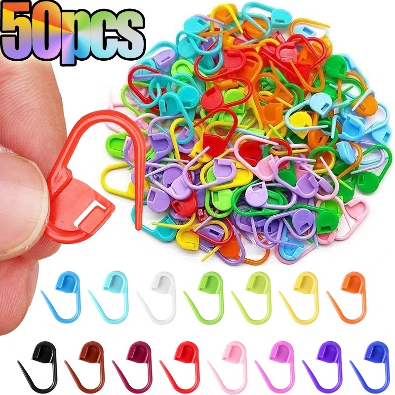 50pcs Klip Crochet Kecil Plastik Warna Campur Locking Stitch Marker Alat Rajut Sweater Jarum Pin Kait DIY Alat Jahit