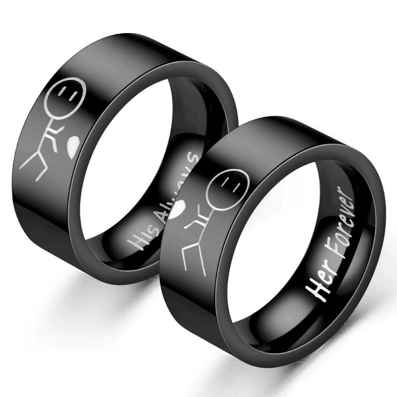 His Always Her Forever Couple Ring Simple Wedding Engagement Lovers Cincin Stainless Steel Hadiah Valentine