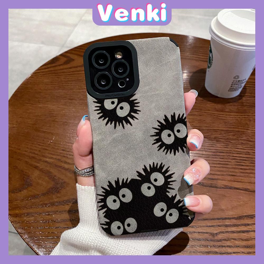 VENKI - Untuk iPhone 11 Case Leather Pupil Suede Case Soft Shockproof Cover Camera Simple Cute Black Briket Kecil Kompatibel dengan iPhone 14 13 Pro max 12 Pro max xr xs 7 8Plus