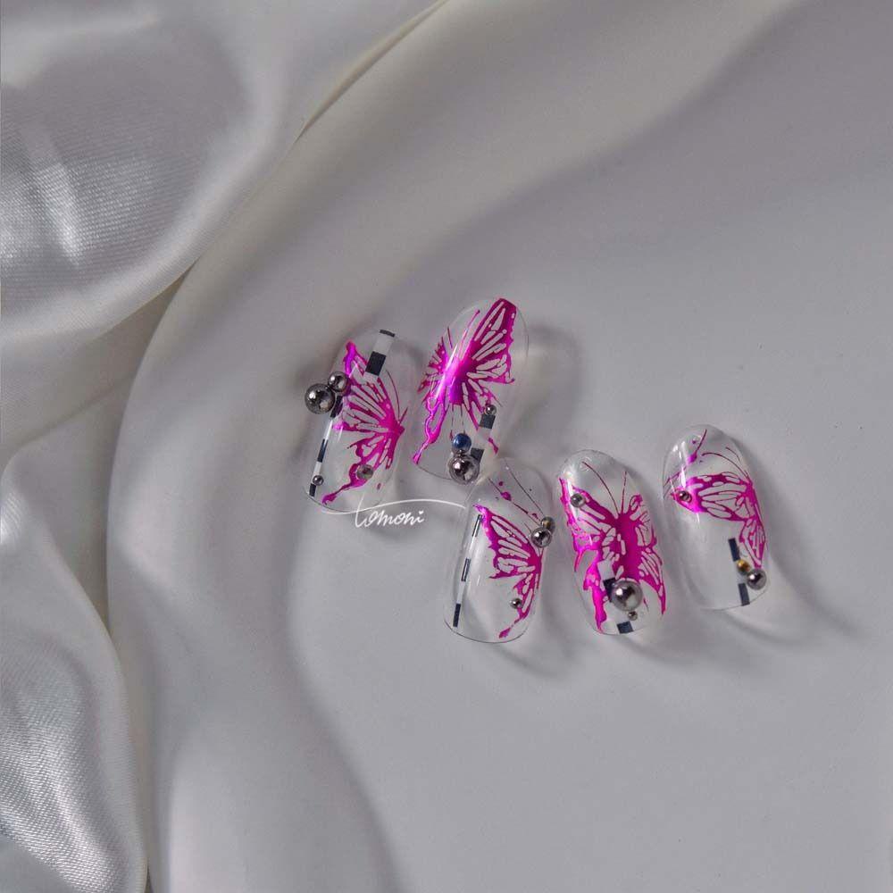 Rebuy Butterfly Nail Stickers Fashion Bronzing Manicure Aksesoris Perekat Diri Stiker Kuku Laser