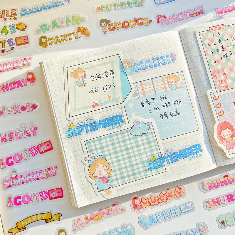 48pcs Stiker Kata-Kata Bahasa Inggris Kartun Yang Indah Pack Siswa Scrapbook Deco DIY English Stickers