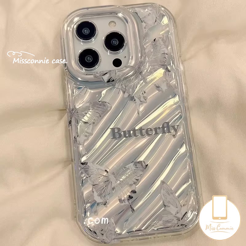 IPHONE Ins Transparan Butterfly Laser Card Paper Case Kompatibel Untuk Iphone14 12 11 13 Pro Max6 6S 7 8 Plus XR X XS MAX SE 2020kreativitas 3D Stereo Pola Korgasi Shockproof Cover