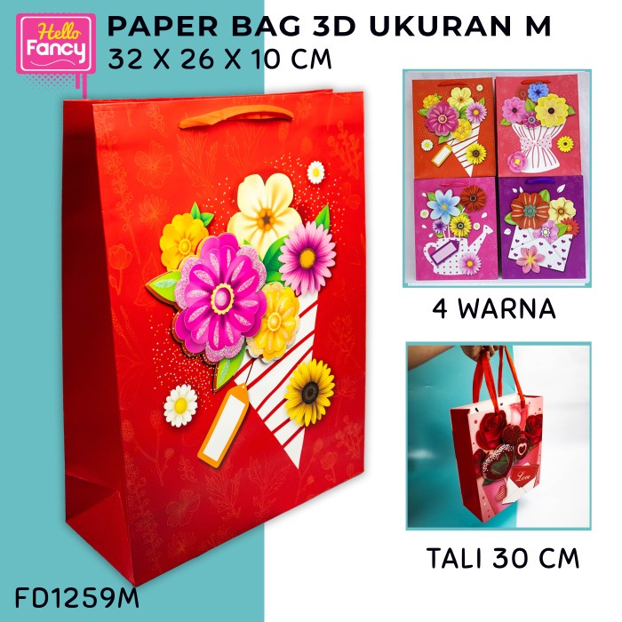 

Paper Bag Fancy Ukuran S M L Paper Bag 3D Motif Bunga Random