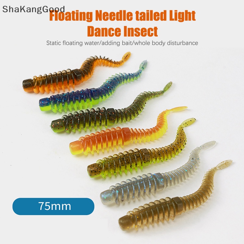 Skid 10pcs floag light dancing bug Dengan Rasa Garam Dan Amis 7.5cm Jalan sub soft black pit biomimetic soft TPE SKK