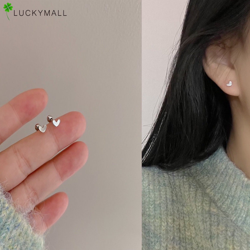 Anting Sekrup Perak Sederhana Untuk Wanita Hypoallergenic Fashion Hati Bintang Bunga Stud Earring Jewerly Aksesoris