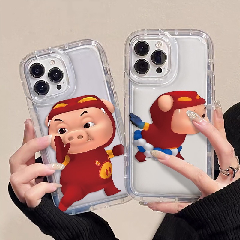 IPHONE Kung Fu Pig Silikon Soft Case Kompatibel Untuk Iphone14 13 11 12 Pro XS Max X XR 7 +8 Plus Pasangan Casing Ponsel TPU Shockproof Cover