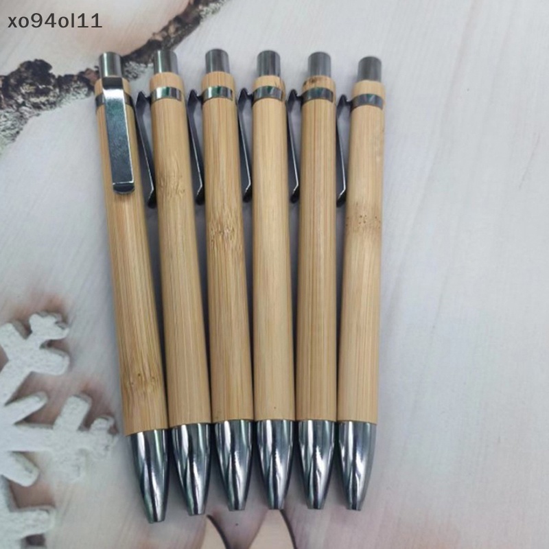 Xo 4Pcs Set Bolpoin Kayu Bambu 1.0mm Ujung Peluru Biru Hitam Tinta Sig Ball Pen Kantor Sekolah Wrg Alat Tulis OL