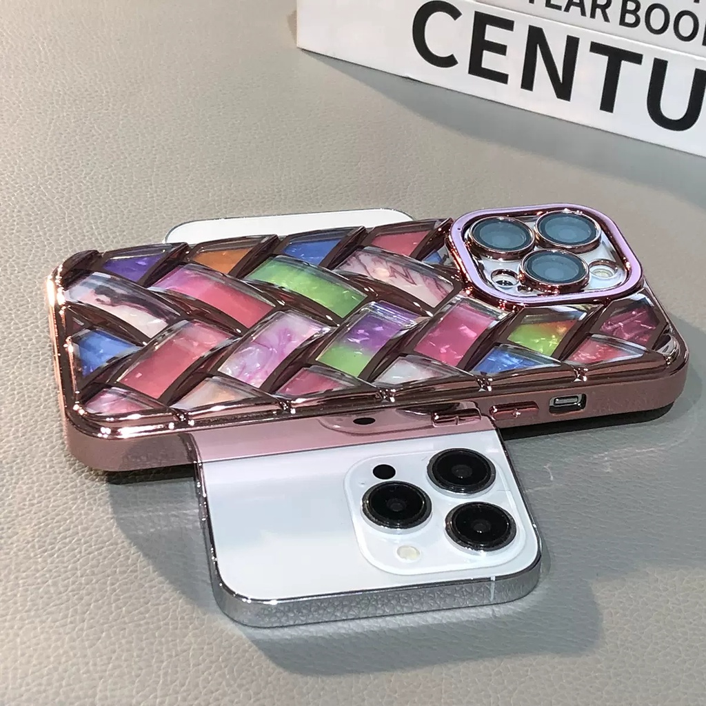 IPHONE Casing Ponsel Glitter Plating Mewah Untuk Iphone14 13 12 Pro Max 14Pro 13Pro 12Pro Motif Anyaman Bahan Silikon Lembut Full Cover