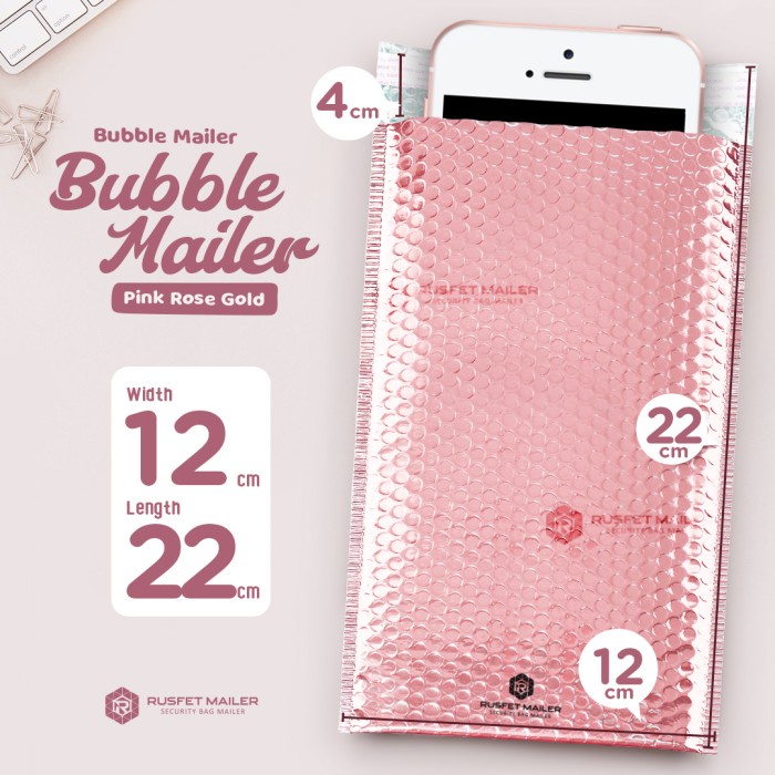 

[SC] AMPLOP BUBBLE MAILER - BUBBLE PACKING ONLINE ROSE GOLD GLOSSY 12X22 - PINK ROSE GOLD, 12CM X 22CM