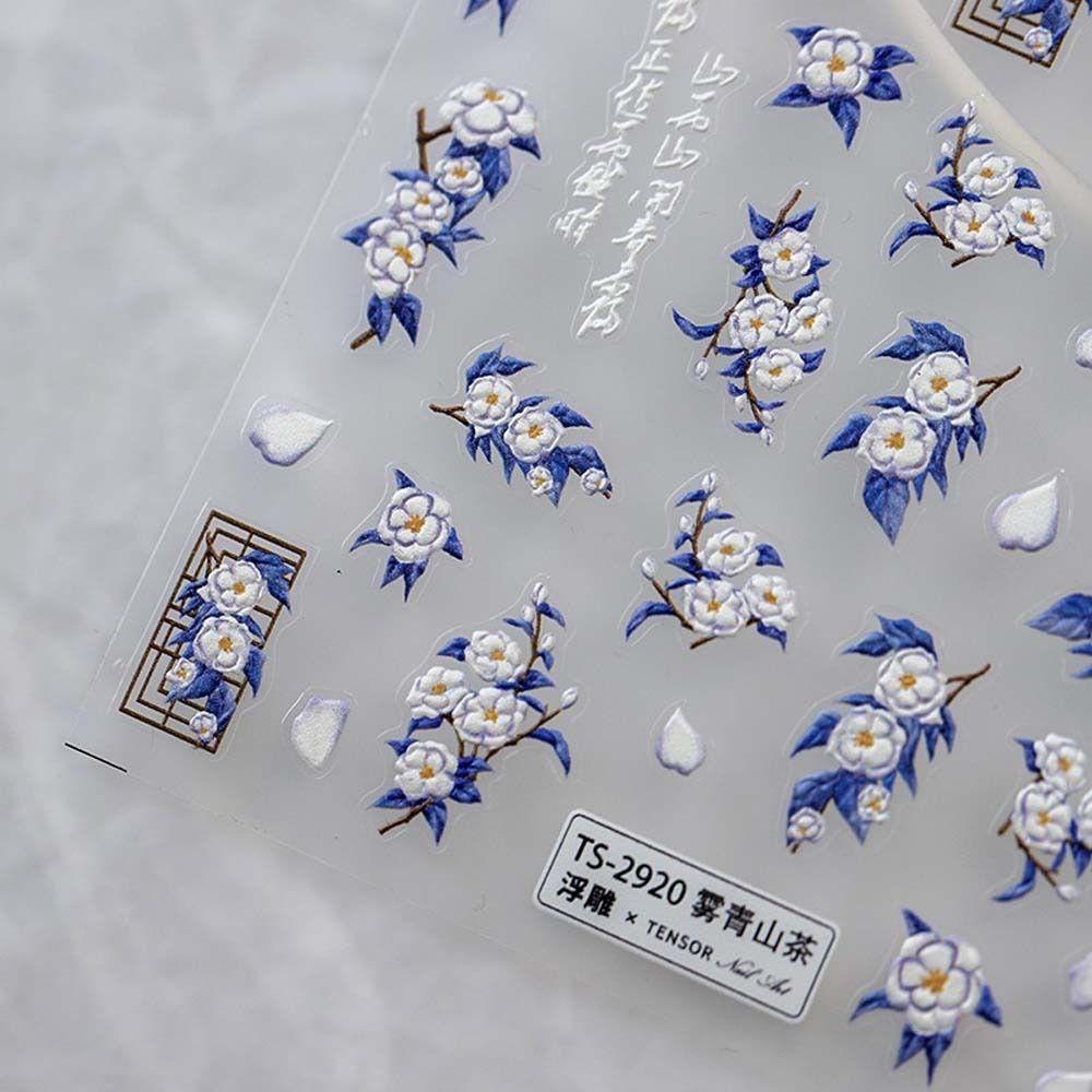Mxbeauty Stiker Kuku Warna-Warni 3D Relief Manicure Bunga Stiker Dekorasi Kuku Gaya China Untuk Wanita
