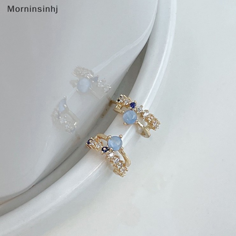 Mornin Blue Opal Stud Earrings Untuk Wanita Korea Cahaya Zirkon Mutiara Fashion Kristal Manis Anting Gadis Perhiasan id