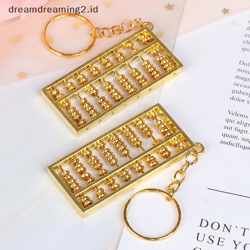 (drea) Alat Accoung Imlek Emas 8baris Sempoa Gantungan Kunci Ring Keychain //