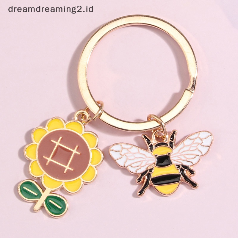 (drea) Lucu Lebah Honeycomb Heart Flower Key Ring Gantungan Kunci Taman Hadiah Aksesoris //