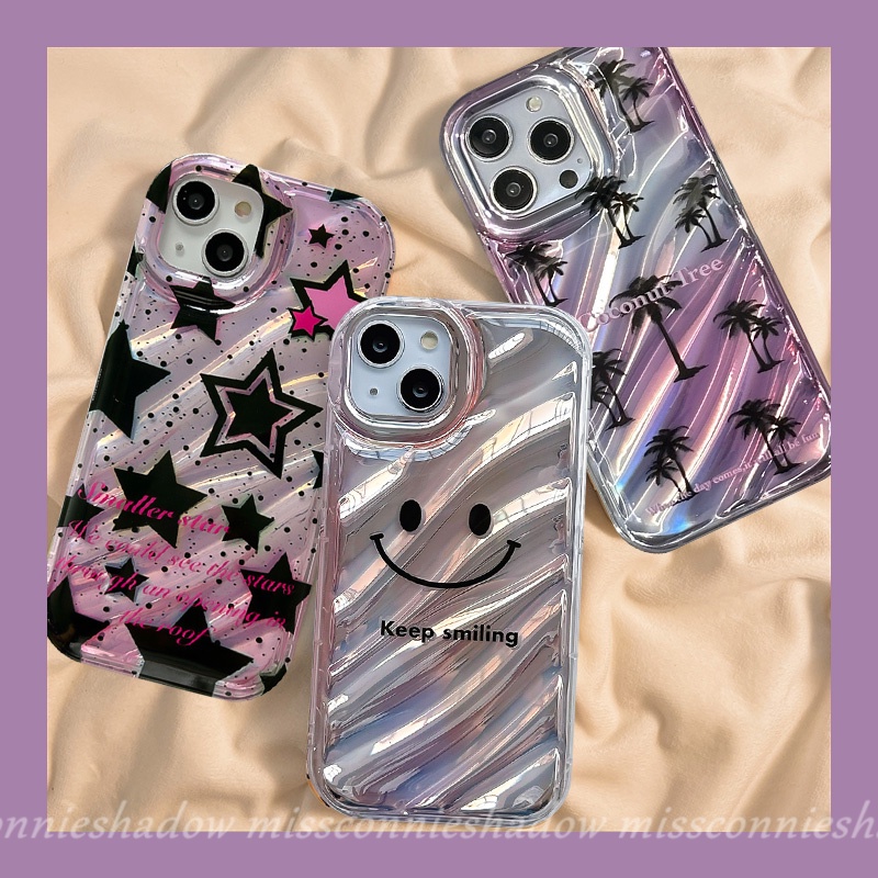 Casing Berlian Whelk Pantai Kreatif Kompatibel Untuk IPhone 7Plus Xr14 13 11 12 Pro MAX X8 7 6 6S Plus XS MAX SE 2020mewah Smile Dazzle Kartu Warna 3D Stereo Corrugation Star Case