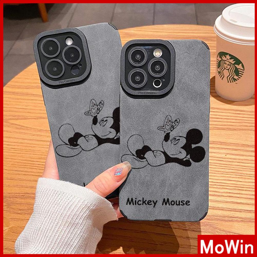 Case iPhone 14 Pro Max iPhone Case Kulit Murid Patch Suede Tahan Guncangan Kamera Sederhana Kartun Mouse Kompatibel dengan iPhone 13 Pro max 12 Pro Max 11 xr xs max 7Plus 8Plus