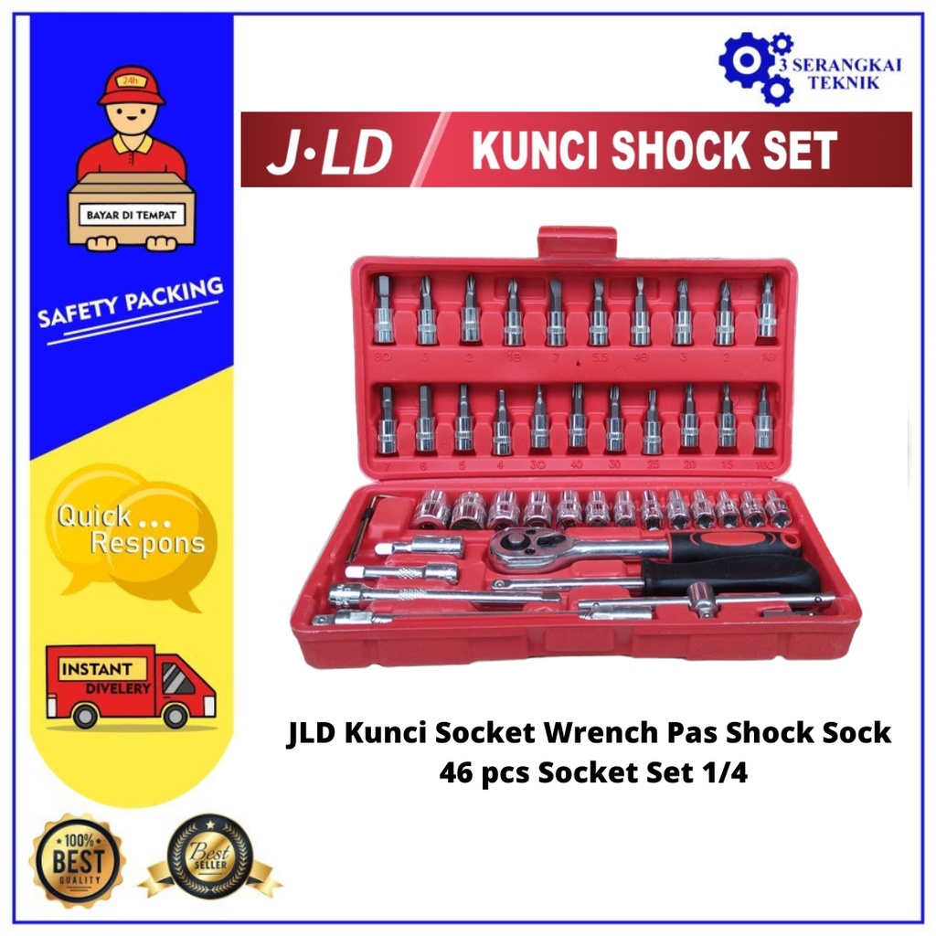 JLD Kunci Socket Wrench Pas Sok Shock Sock 46 pcs Socket Set 1/4