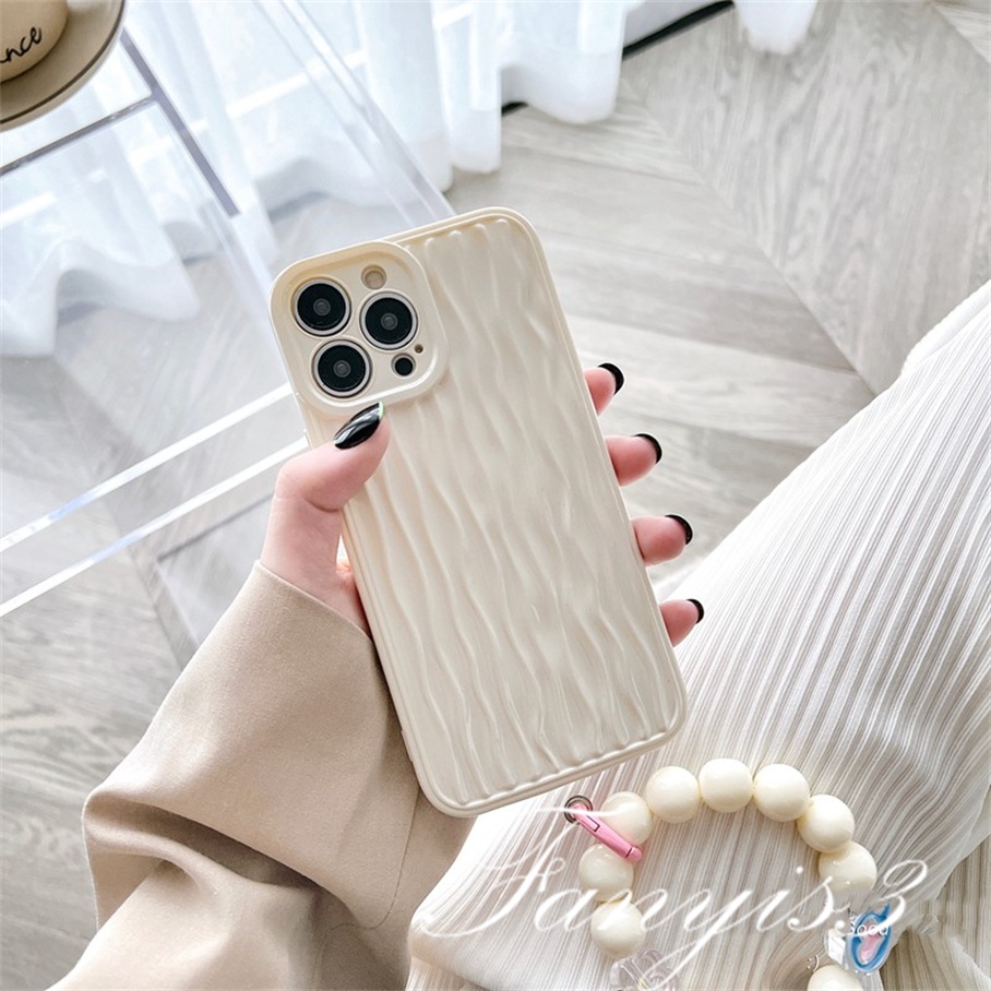 Compatible For iPhone 14 13 12 11 Pro Max X XR Xs Max 14 13 12 11 Kompatibel Untuk Putih Susu Riak Air Padat Vertikal Grain Phone Case Lembut Cover Pelindung Dengan Rantai