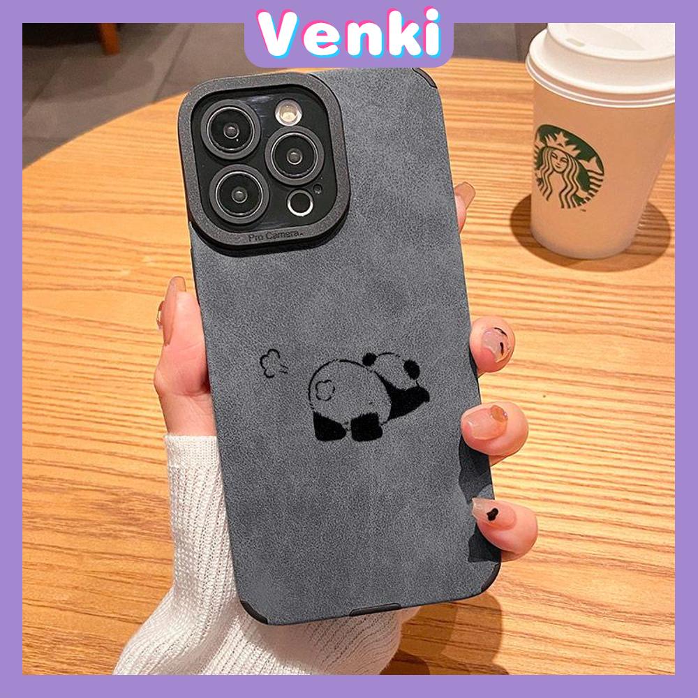 VENKI - Untuk iPhone 11 Case Kulit Anak Sekolah Suede Case Lembut Tahan Guncangan Ponsel Case Kamera Sederhana Lucu Panda Lucu Kompatibel dengan iPhone 14 13 Pro max 12 Pro max xr xs 7Plus 8Plus