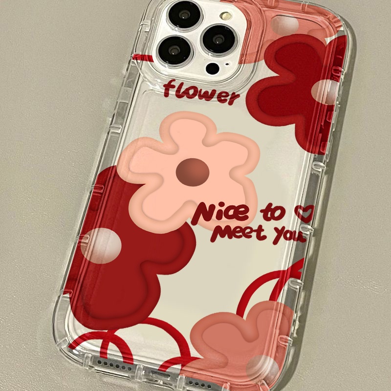 IPHONE Casing Ponsel Bunga Merah Pink Kompatibel Untuk Iphone7Plus8Plus6Plus11 14 13 12 Pro MAX XR X XS MAX SE Airbag Shockproof Cover