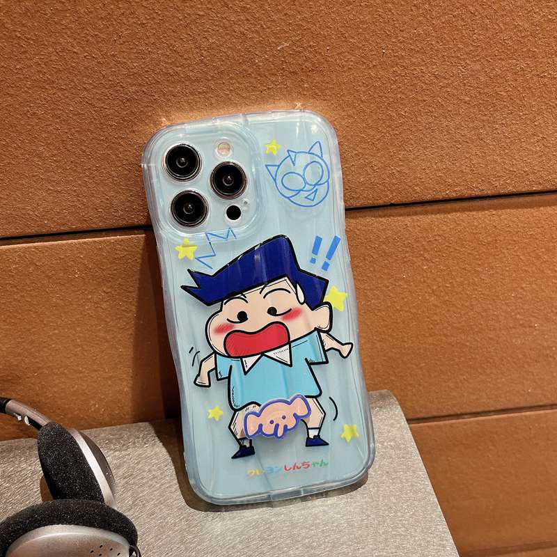 【Rotatable Toy】 Couple Crystal Wave So Cute Funny Crayon Shin-chan Airbag Soft Case for IPhone X XR XS Max 11 12 13 14 Pro Max 14 Plus Women Girl Lovely Elephant Cartoon