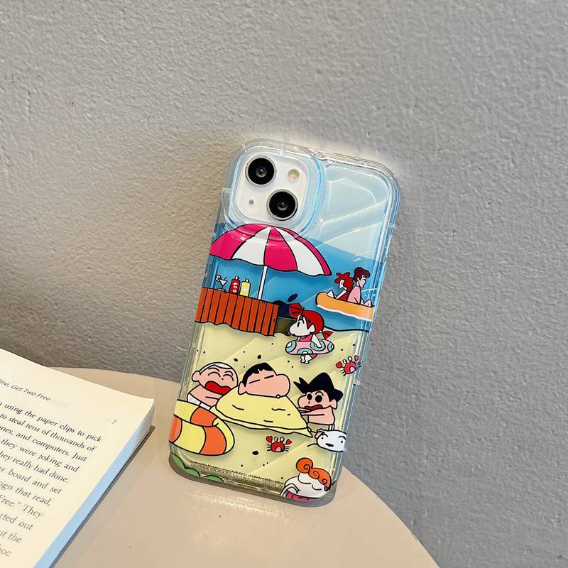 【Laser Popsocket】 Crystal Wave So Cool Funny Crayon Shin-chan Airbag Soft Case for IPhone 7 8 Plus X XR XS Max 11 12 13 14 Pro Max 14 Plus SE Women Girl Lovely Cartoon