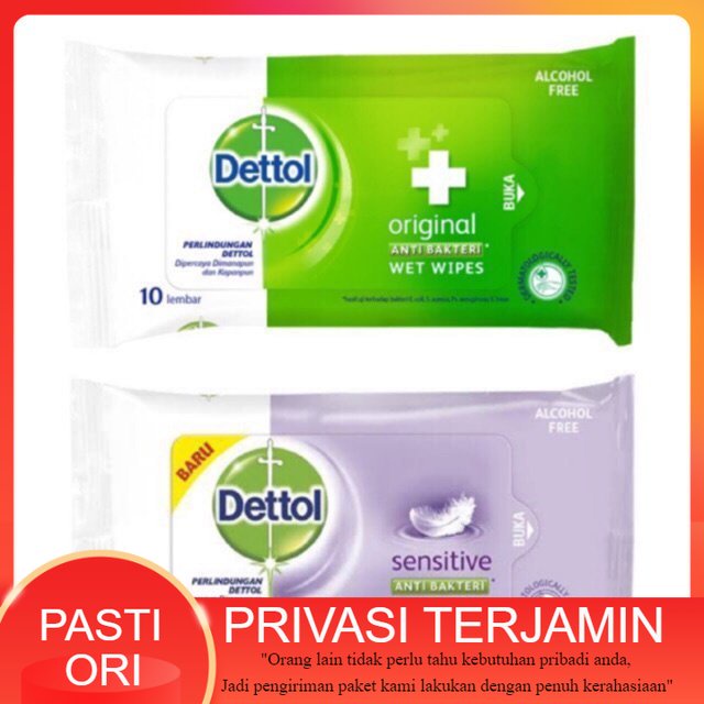 Dettol Wet Wipes Tissue Basah 10's / Dettol Originil Tisu Tissue basah anti bakteri isi 10 lembar