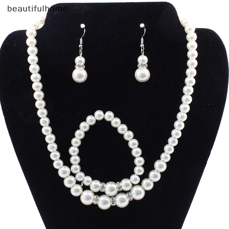 {beautifulhome} Kalung Gelang Anting Mutiara Set Pengantin Wanita Pesta Pernikahan Hadiah Natal.