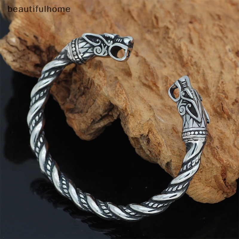 {beautifulhome} Perhiasan Gelang Naga Anti Karat Aksesoris Fashion Viking Gelang Pria.