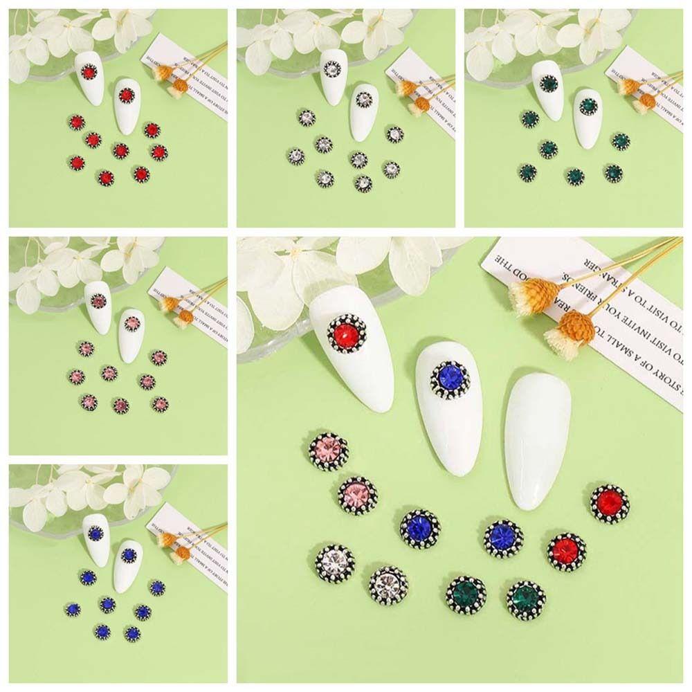 AUGUSTINA Agustinina Dekorasi Kuku Bahan Alloy Gaya Jepang Bulat Berlian Imitasi Manicure Nail Jewelry Untuk Wanita