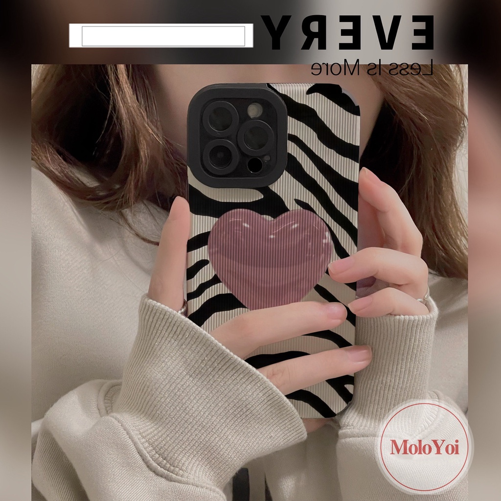 Art Garis Tidak Teratur Motif Zebra Cinta Hati Ponsel Shockproof Case Kompatibel Untuk IPhone XR X XS Max7Plus11 13 12 14 Pro Max8 7 Plus Cover Tekstur Kulit Mewah