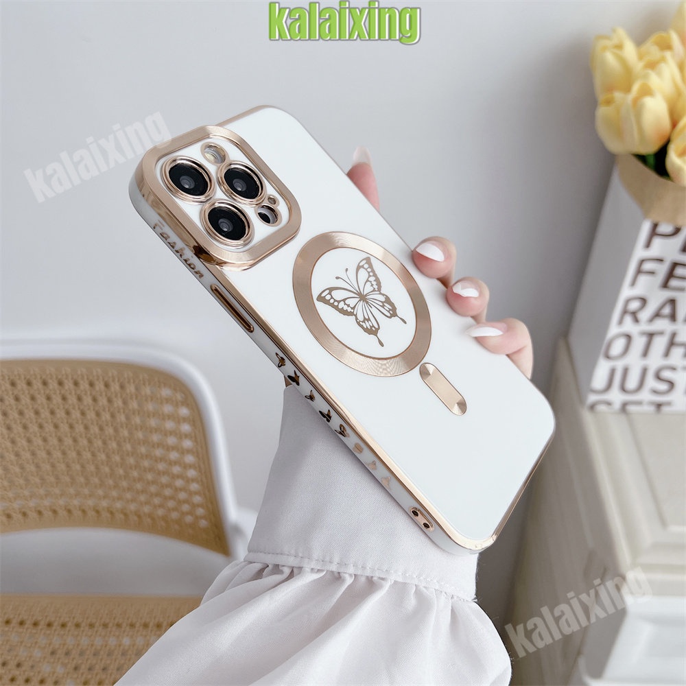 IPHONE Casing Ponsel Motif Kupu-Kupu Electroplating Untuk Iphone14 13 Pro Max12 11 Pro Max Dengan Soft Case Magnetik