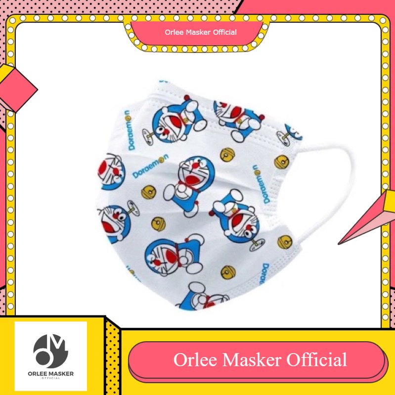 MASKER ORLEE ANAK MEDIS motif dinosaurus dan doraemon, + BONUS KEMENKES isi 50pcs