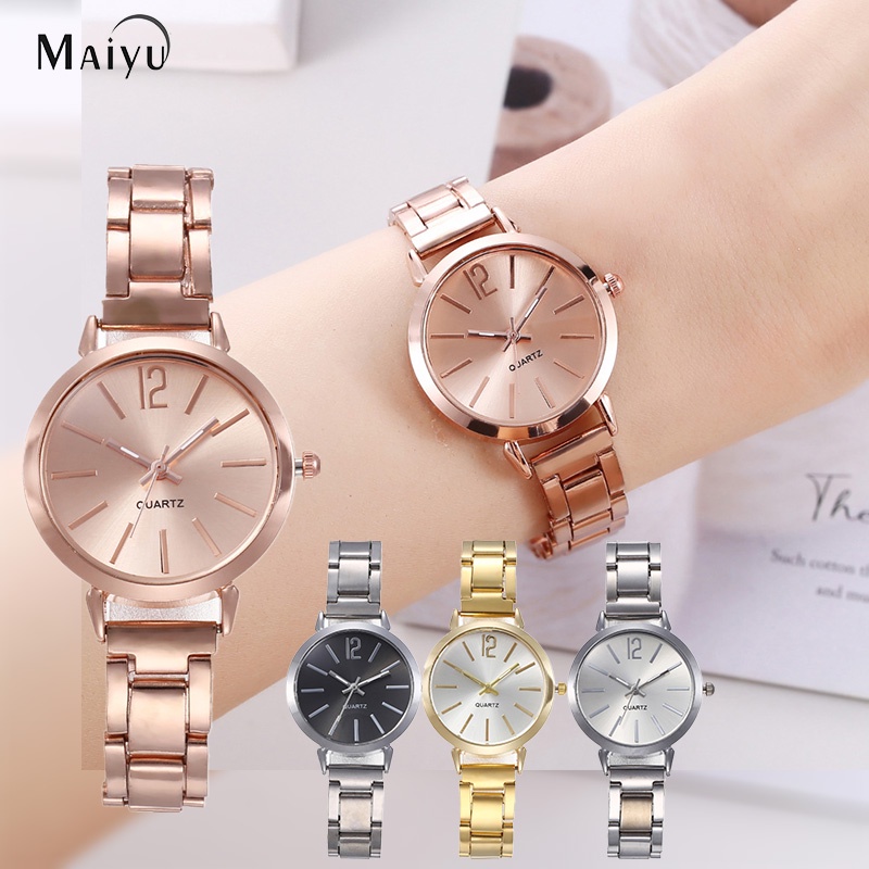 Jam Tangan Wanita A0205 Geneva Steel Band Alloy Watch Fashion Simple Roman Women's Watches