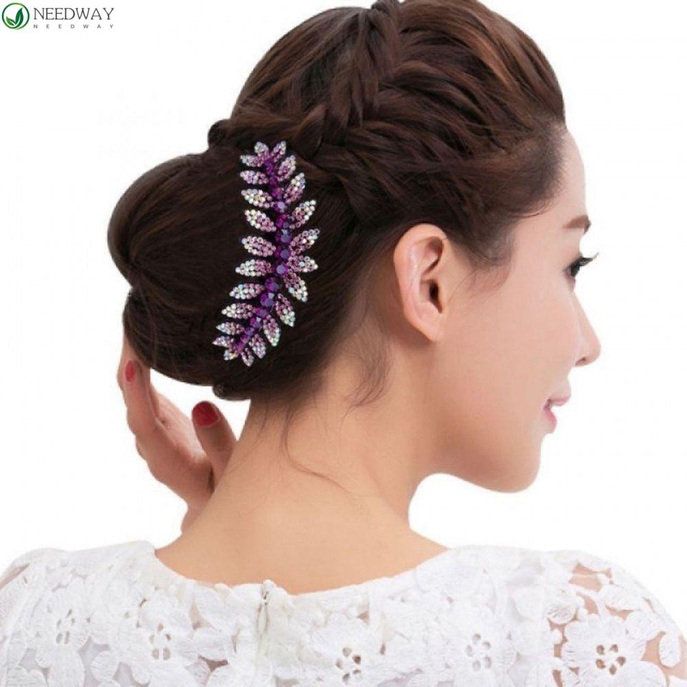 Needway Sisir Rambut Wanita Manis Geometris Daun Bunga Ponytail Holder Kristal Jepit Rambut