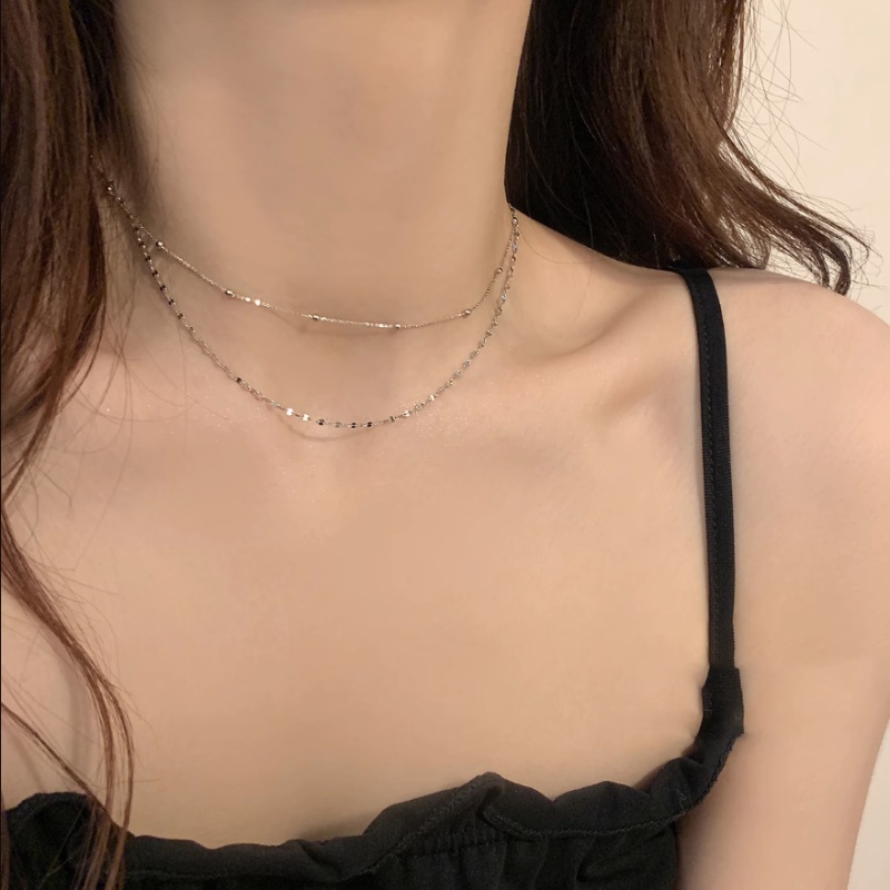 Kami Bunga ins Trendi s925 Perak Double Layer Little Ball Link Rantai Choker Kalung Untuk Wanita Perempuan Sederhana Fashion Tulang Selangka Rantai Kalung Perhiasan Hadiah