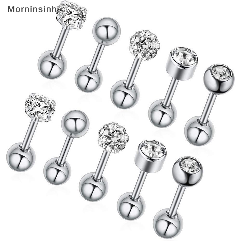 Mornin 10Pcs Stainless Steel Tulang Rawan Telinga Tragus Helix Stud Kristal Perhiasan id