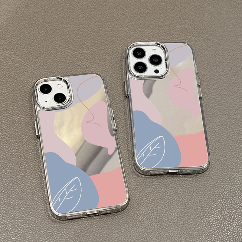 IPHONE Cairan Graffiti Mirror Phone Case Kompatibel Untuk Iphone11 12 13 14 12Pro 13Pro 14Pro Pro Max XR X XS Max Electroplating Tombol Perlindungan Mirror Cover