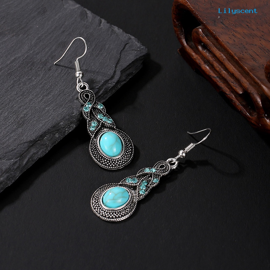 [LS]1 Set Wanita Kalung Anting Imitasi Turquoise Vintage Jewelry Set Perhiasan Berkilau Electroplating Untuk Pesta