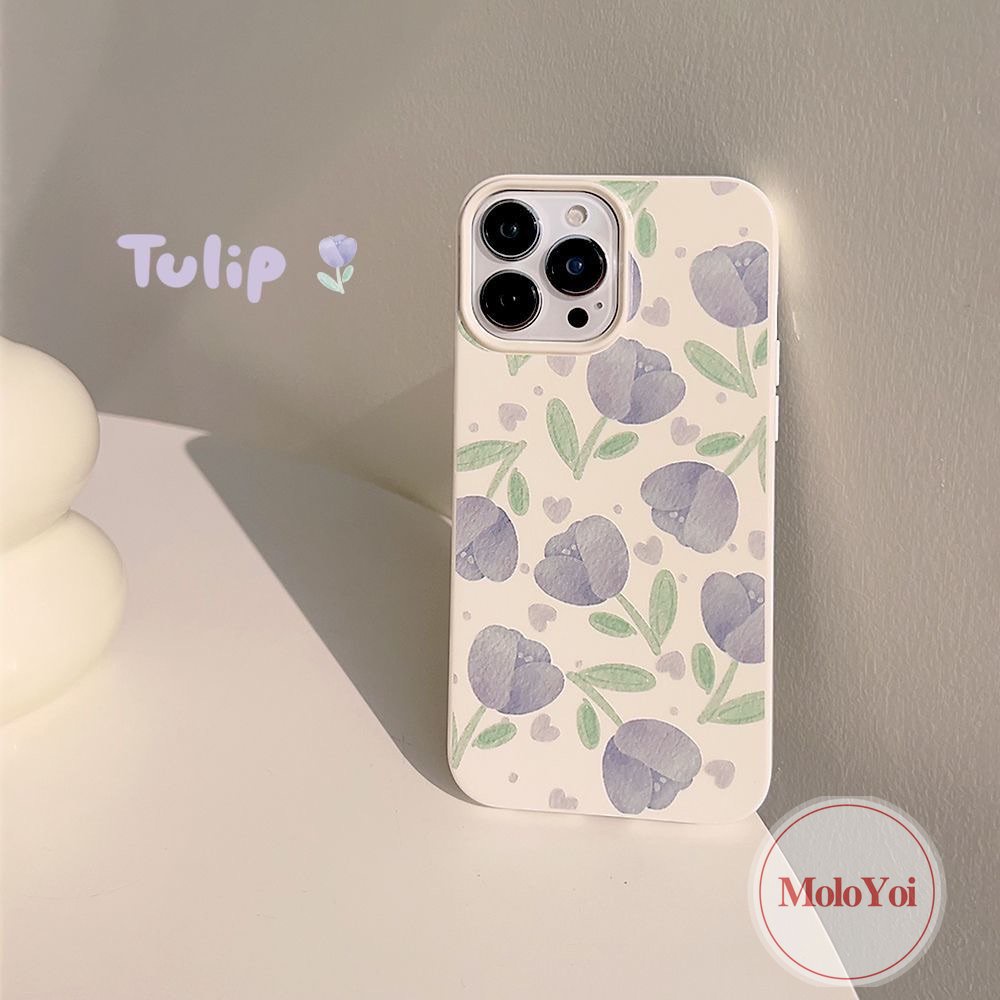 Musim Panas Lukisan Minyak Tulip Halus Shockproof Case Kompatibel Untuk IPhone 7Plus 11 13 14 12 Pro Max 7Plus XR XS X Max SE 2020lembut INS Fashion Gaya Korea Glossy Phone Cover