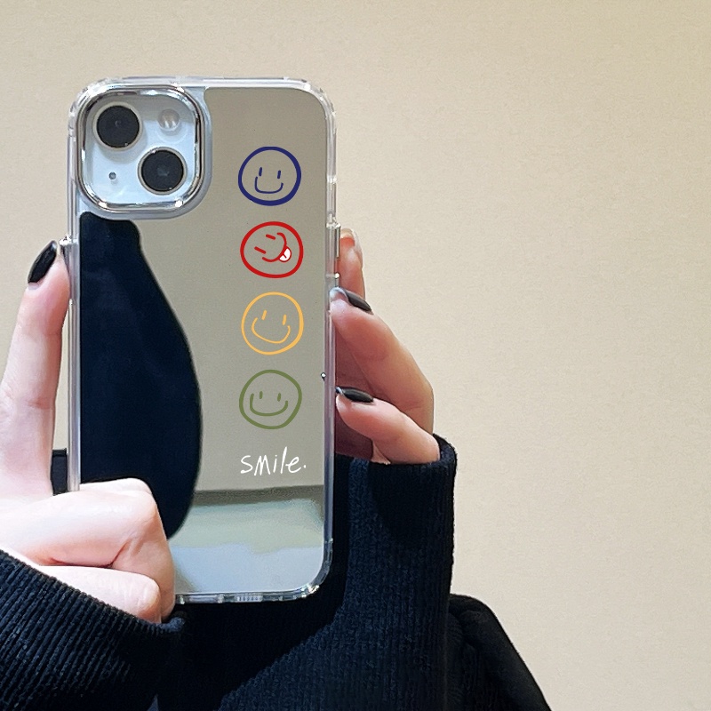 IPHONE Smile Emoji Mirror Phone Case Kompatibel Untuk Iphone11 12 13 14 12Pro 13Pro 14Pro Pro Max XR X XS Max Electroplating Tombol Perlindungan Mirror Cover