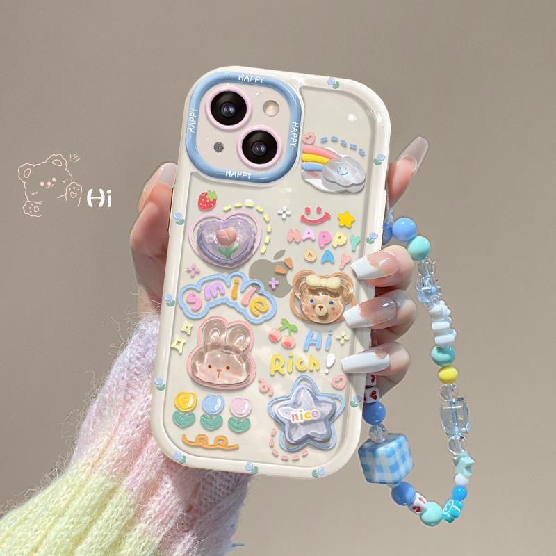 Stereoscopic Doll Puff Crystal Bear Rabbit Rainbow Silicone SoftCase IPhone XR XS Max 11 12 13 14 Pro Max 14 Plus Girl Woman's Fashion Pretty Cute Phone Case