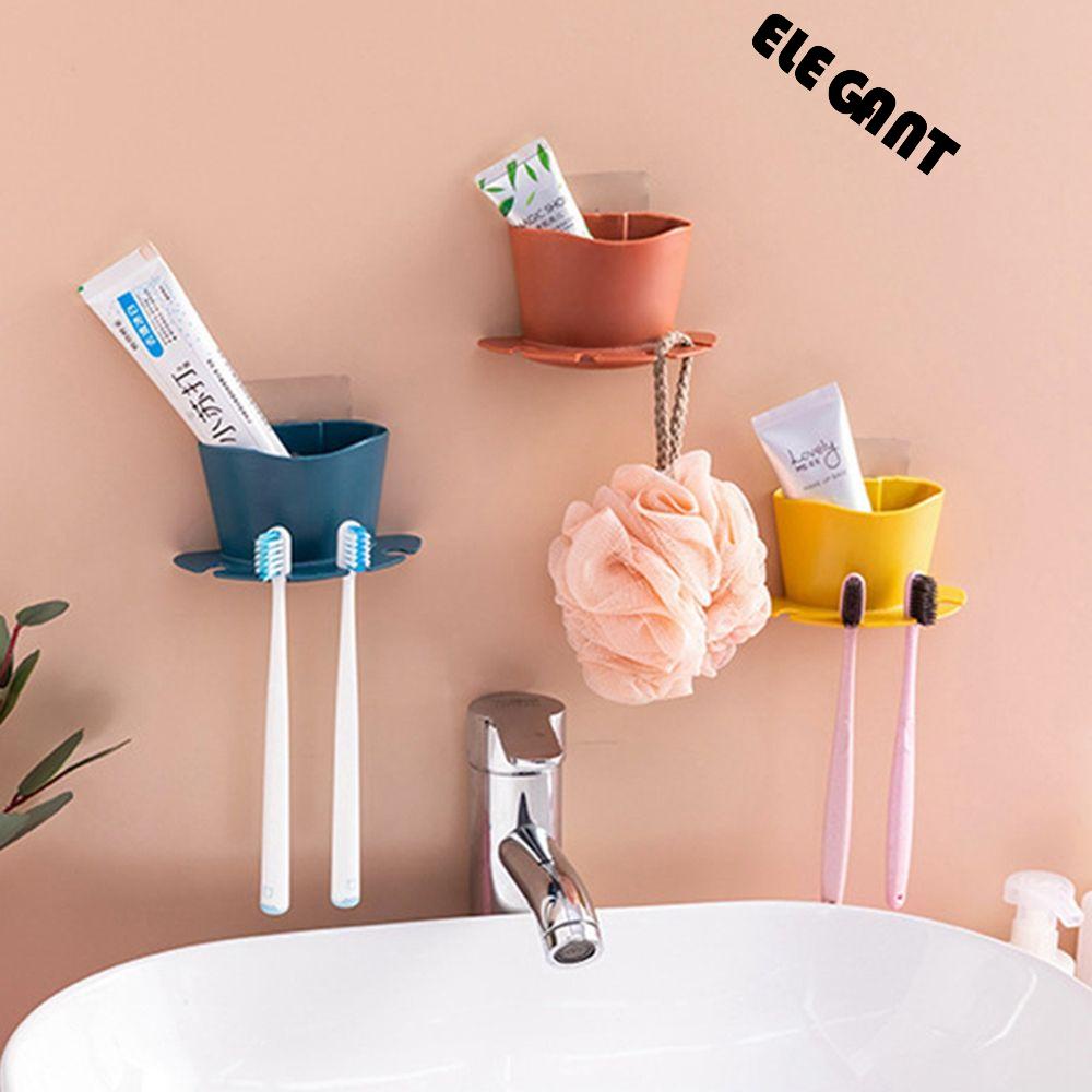 【 ELEGANT 】 Tempat Sikat Gigi Rak Alat Cukur Tempel Dinding Plastik Tooth Brush Organizer