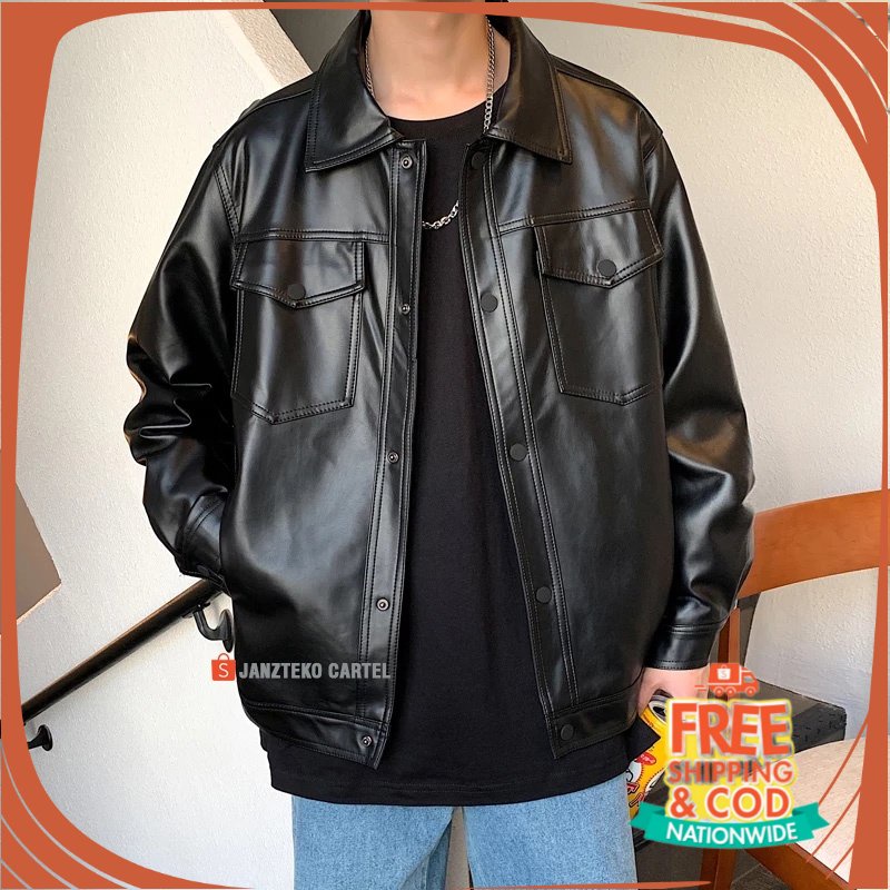 JAKET OOTD KONSER OOTD CAFE/ JNK x MARIO - Jaket Oversize Pria Kulit Sintetis Viena Big Size Kerah B