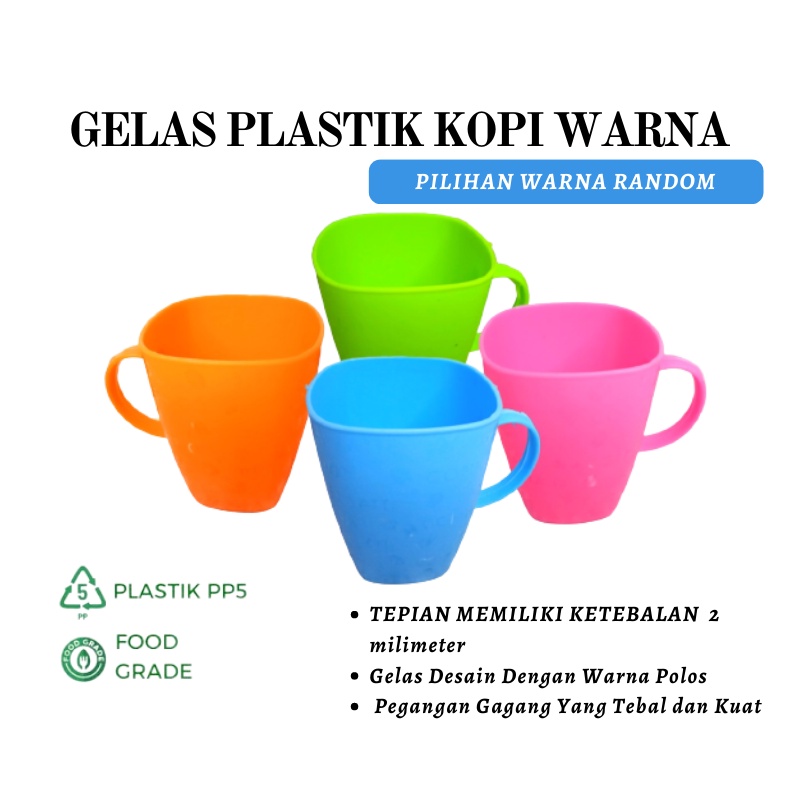 GOS - B114 - Gelas Plastik Kopi Warna - Cangkir Kopi Warna - Gelas Minum Gagang