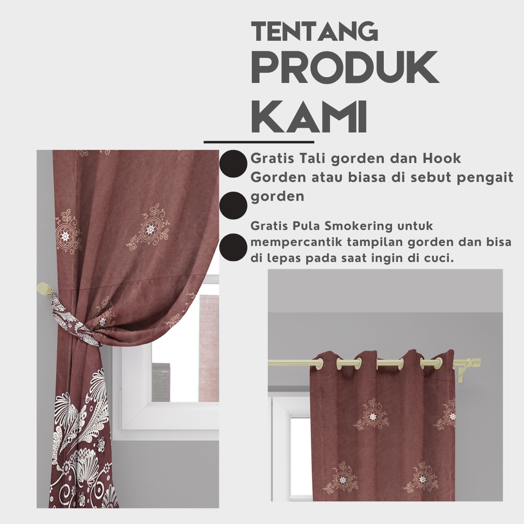 Gorden Jendela Gorden Pintu elegan size L120cm X T225cm Smokring Katun Free Tali&amp;hook gordeng hordeng kordeng