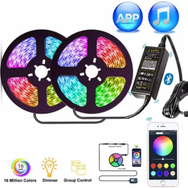 PAKET LAMPU LED STRP RGB 2835 / 5050 CONTROLLER MINI BLUETOOTH 5M - 5M, 2835