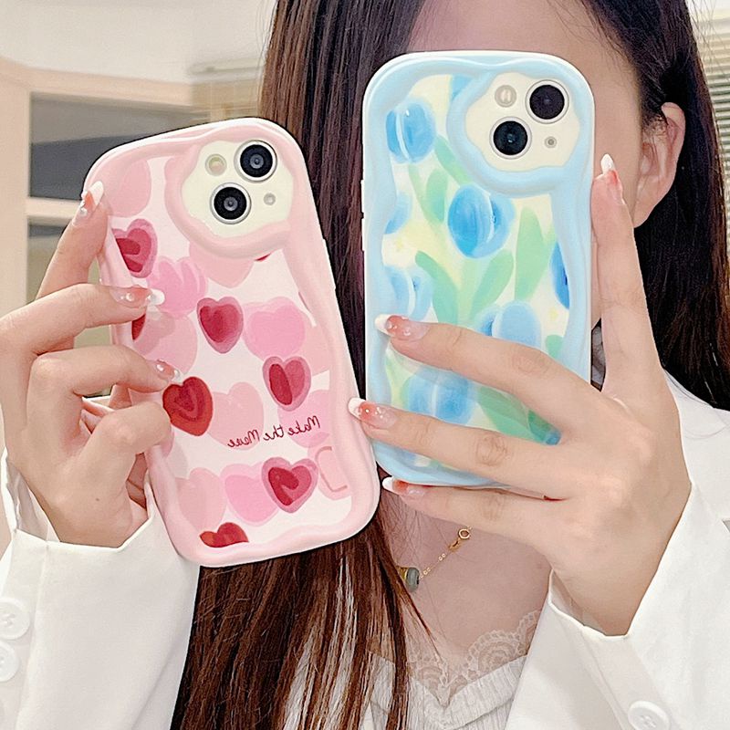 Cream Casing Nice Blue Tulip Soft Case HP iP iPhone 6 6S 7 8 14 + Plus SE 2020 2022 X XS XR 11 12 13 Pro Max