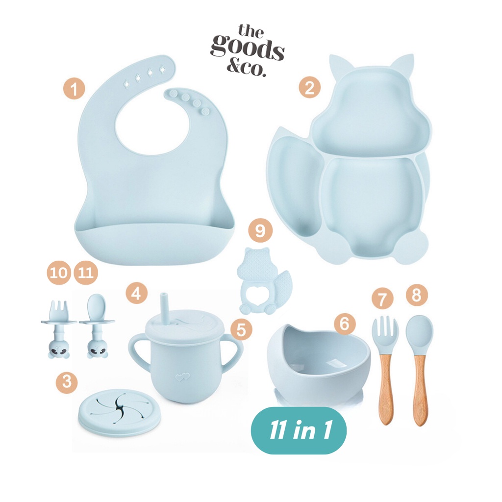 𝐆𝐨𝐨𝐝𝐬𝐂𝐨 11 in 1 Peralatan Makan Bayi Silikon Premium Baby Feeding Set Silicone BPA Free Waterproof MPASI